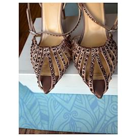 Autre Marque-Giannico Swarovski crystals sandals-Brown,Beige