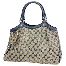 Gucci-Gucci Tote Bag GG Canvas-Beige,Navy blue