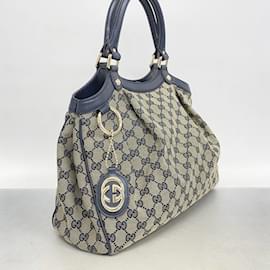 Gucci-Gucci Tote Bag GG Canvas-Beige,Navy blue