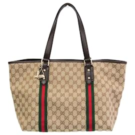 Gucci-Gucci Sherry Line Beige Shoulder Tote Bag-Beige