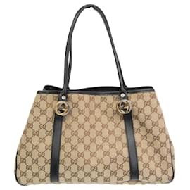 Gucci-Gucci GG Twins 232957 Women's Canvas Tote Bag-Black,Beige