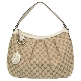 Gucci-Gucci Sukey 232955 Women's Leather and GG Canvas Shoulder Tote Bag-Beige,Cream