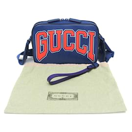 Gucci-Gucci Leather Clutch and Shoulder Bag-Blue,Orange