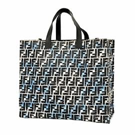 Fendi-Sac fourre-tout en toile enduite Fendi-Noir,Bleu clair