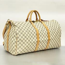 Louis Vuitton-Louis Vuitton Boston Bag Damier Azur Keepall Bandouliere 55-White