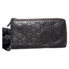Gucci-Gucci Leather Zip Wallet Chocolate Brown-Dark brown