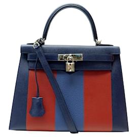 Hermès-NINE HERMES KELLY II KELLIGRAPHIE 28 EPSOM CLEMENCE MYSOR GOAT BLUE HANDBAG-Navy blue