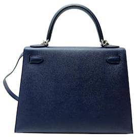 Hermès-NINE HERMES KELLY II KELLIGRAPHIE 28 EPSOM CLEMENCE MYSOR GOAT BLUE HANDBAG-Navy blue