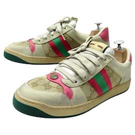 Gucci-NINE GUCCI BASKET SHOES 570443 SCREENER 40.5 41.5 WEB STRIPE SNEAKERS-Multiple colors