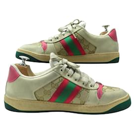 Gucci-NINE GUCCI BASKET SHOES 570443 SCREENER 40.5 41.5 WEB STRIPE SNEAKERS-Multiple colors