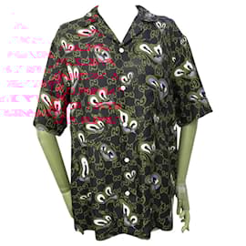 Gucci-NEW GUCCI SHIRT 782500 SILK GG HEARTS BOWLING PANAMA 44 IT 48 M SHIRT-Other