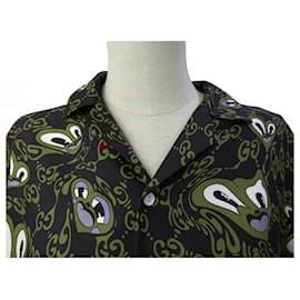 Gucci-NEW GUCCI SHIRT 782500 SILK GG HEARTS BOWLING PANAMA 44 IT 48 M SHIRT-Other