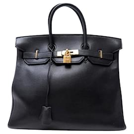 Hermès-SAC A MAIN HERMES BIRKIN HAUT A COURROIE HAC 32 1986 EN CUIR GRAINE NOIR HANDBAG-Noir