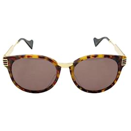 Gucci-NINE GUCCI GG0586SA 004 LOGO GG GOLD METAL SUNGLASSES-Golden