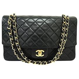 Chanel-VINTAGE CHANEL TIMELESS MEDIUM QUILTED BLACK LEATHER BAG + POUCH-Black