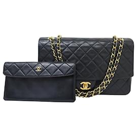 Chanel-VINTAGE CHANEL TIMELESS MEDIUM QUILTED BLACK LEATHER BAG + POUCH-Black