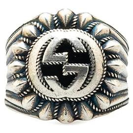Gucci-Gucci Interlocking G Signet Ring Silver-Black