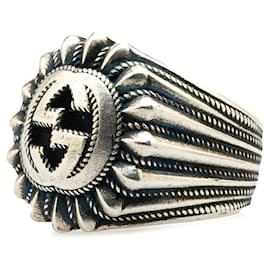 Gucci-Gucci Interlocking G Signet Ring Silver-Black