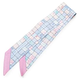 Hermès-Hermes Twilly Bolduc au Carre Check Scarf-Pink,Blue,Multiple colors