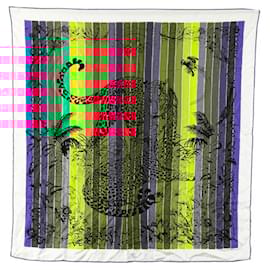 Hermès-Hermes Carre 90 Jungle Love Rainbow Scarf-White,Multiple colors