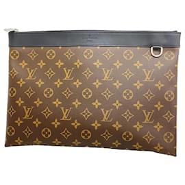 Louis Vuitton-Louis Vuitton Monogram Macassar Pochette Discovery Clutch Bag-Brown,Black