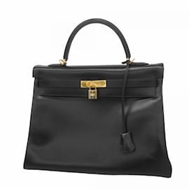 Hermès-Hermes Kelly 35 Handbag in Black Box Calf Leather-Black