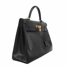 Hermès-Hermes Kelly 35 Handbag in Black Box Calf Leather-Black
