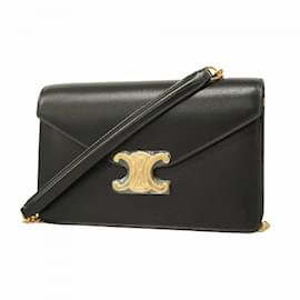 Céline-Celine Black Leather Shoulder Wallet-Black