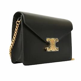 Céline-Celine Black Leather Shoulder Wallet-Black