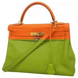 Hermès-Sac à main Hermes Kelly 32 en cuir Swift orange-Orange