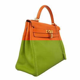 Hermès-Hermes Kelly 32 Handbag in Orange Swift Leather-Orange