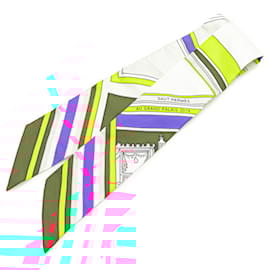 Hermès-Foulard Détail de Carrosse de Washington de Hermes Twilly-Blanc,Multicolore