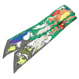 Hermès-Hermes Twilly Mille et Un Lapins Scarf-Multiple colors,Green