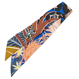 Hermès-Hermes Twilly Jaguar Quetzal Scarf-Blue,Multiple colors