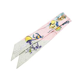 Hermès-Hermes Twilly SPACE DERBY Scarf-Pink,Multiple colors