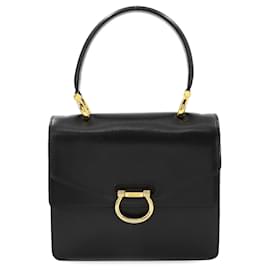 Céline-Celine Gancini Handbag in Black Leather-Black