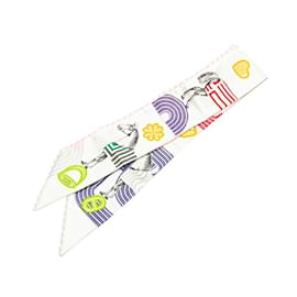Hermès-Hermes Twilly Garde Robe Pop Scarf-White,Multiple colors