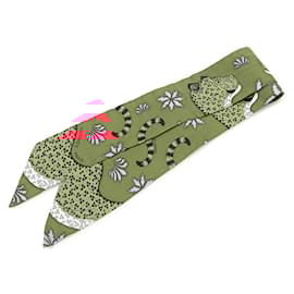 Hermès-Hermes Twilly LES LEOPARDS Leopard Scarf-Multiple colors,Orange