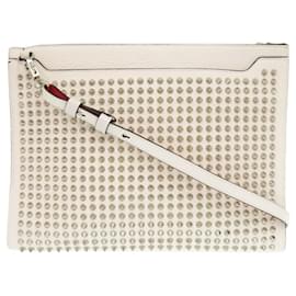 Christian Louboutin-Christian Louboutin Sky Pouch Spike Studs Leather Clutch Bag-White