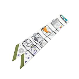 Hermès-Hermes Twilly HERMES STORY Scarf Muffler-White,Multiple colors