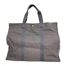 Hermès-Sac Tote Hermes Air Line TGM en toile grise-Marron