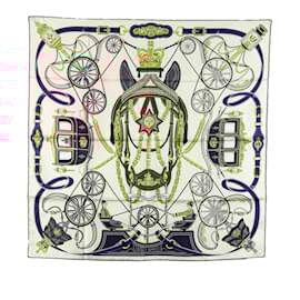 Hermès-Écharpe Stately Wheels Hermès Carre 90-Blanc,Multicolore,Bleu Marine
