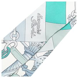 Hermès-Hermes Twilly Cliquetis Scarf Muffler-White,Multiple colors,Grey