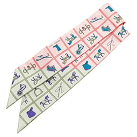 Hermès-Hermes Twilly Couvertures et tenues de Jour Scarf-Pink,Blue,Multiple colors