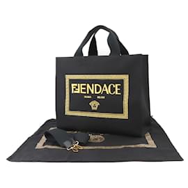 Fendi-Sac à main Fendi Fendace 2 en 1-Noir,Doré