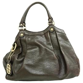 Gucci-Gucci Dark Brown Leather Tote Bag-Dark brown