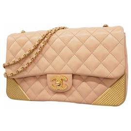 Chanel-Chanel Pink Beige Lambskin Shoulder Bag-Beige