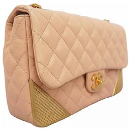 Chanel-Chanel Pink Beige Lambskin Shoulder Bag-Beige