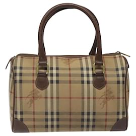 Autre Marque-Burberrys Nova Check Hand Bag PVC Leather Beige Auth MY420-Beige