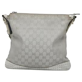Gucci-GUCCI GG Canvas Sherry Line Shoulder Bag Gray Silver blue 145857 Auth bs23771-Brown,Silvery,Blue